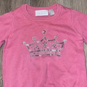 Children’s place pink sequin crown sweater 2T gently used